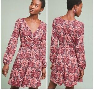 NWT Anthropologie Pink and Purple Paisley Long Sleeve Dress Large